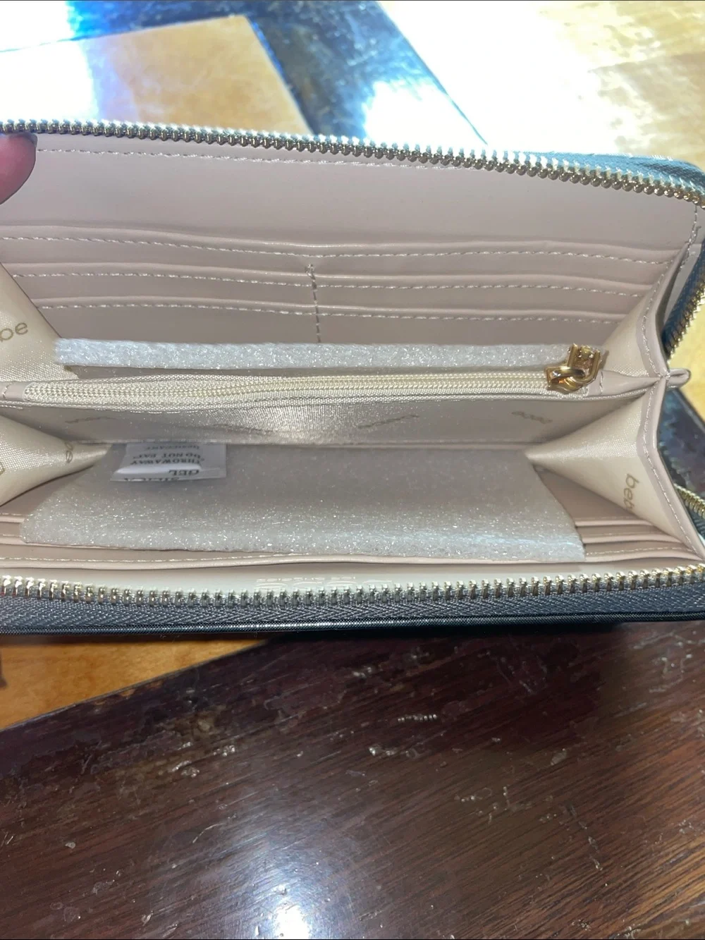 bebe SILVER Quilted Zip Wallet with Gold Accents